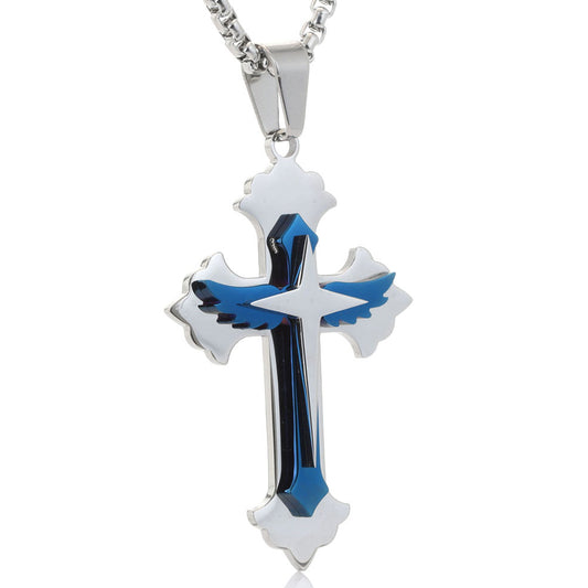 Stylish Stainless Steel Winged Cross Pendant for Men and Women - Fashionable Titanium Steel Jewelry