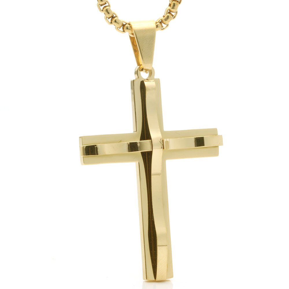 Personalized Double-Layer Stainless Steel Cross Pendant for Men - Titanium Steel Multi-Layer Design by Planderful