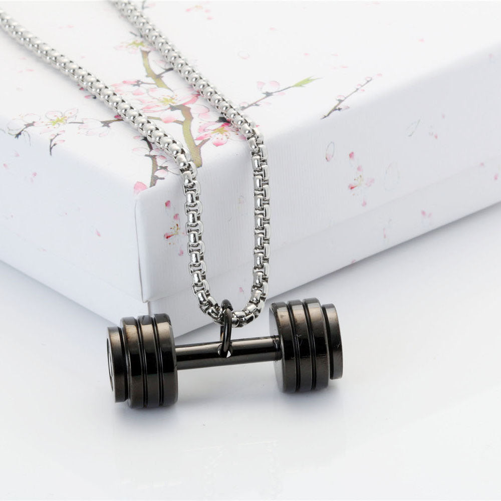 Trendy Titanium Steel Barbell Pendant Necklace for Men's Fitness and Bodybuilding