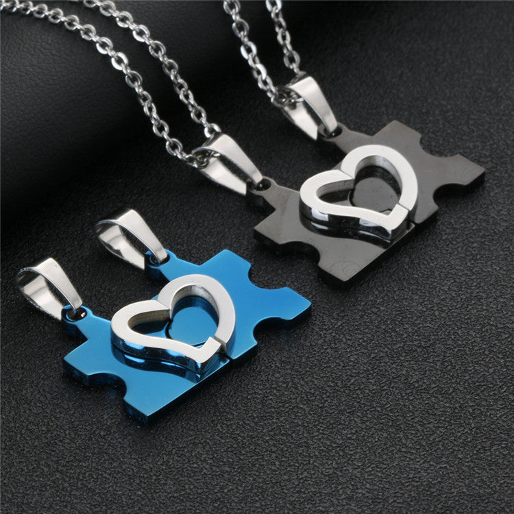 Heart-Shaped Titanium Steel Couple Necklace - Modern Puzzle Design for Men