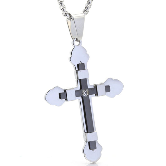 Titanium Steel Cross Pendant with Zircon Accent for Men - Elegant Foreign Trade Jewelry