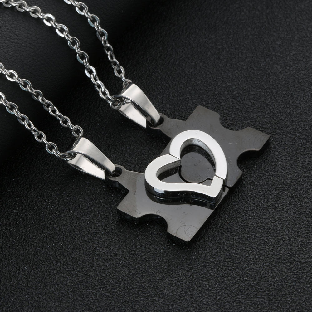 Heart-Shaped Titanium Steel Couple Necklace - Modern Puzzle Design for Men