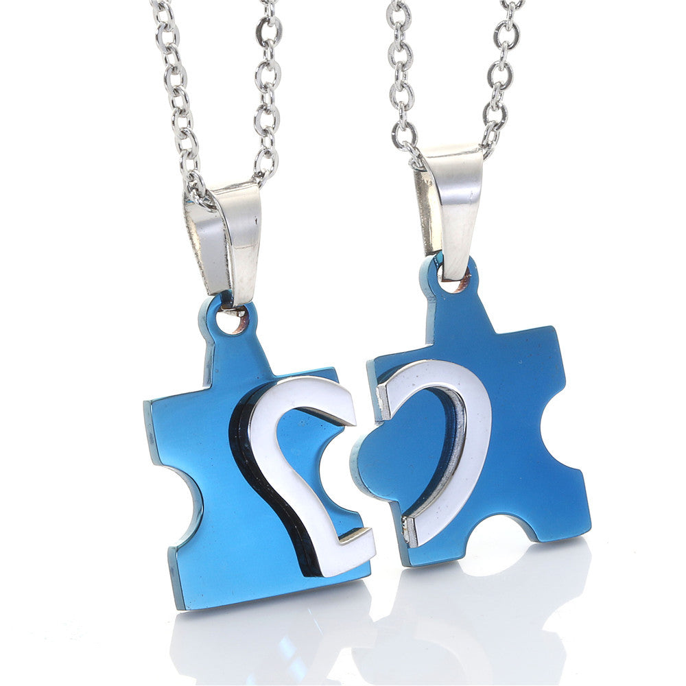 Heart-Shaped Titanium Steel Couple Necklace - Modern Puzzle Design for Men