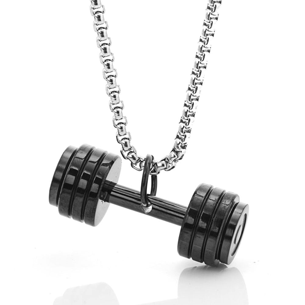 Trendy Titanium Steel Barbell Pendant Necklace for Men's Fitness and Bodybuilding