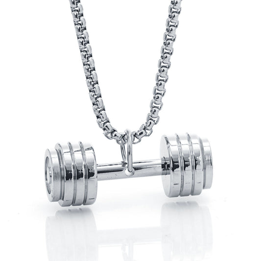 Trendy Titanium Steel Barbell Pendant Necklace for Men's Fitness and Bodybuilding