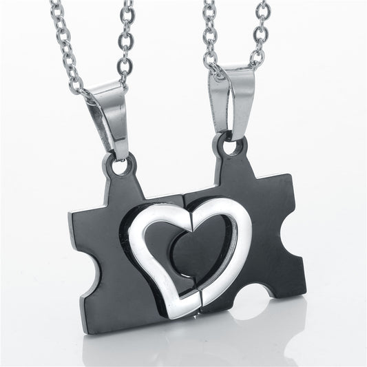 Heart-Shaped Titanium Steel Couple Necklace - Modern Puzzle Design for Men