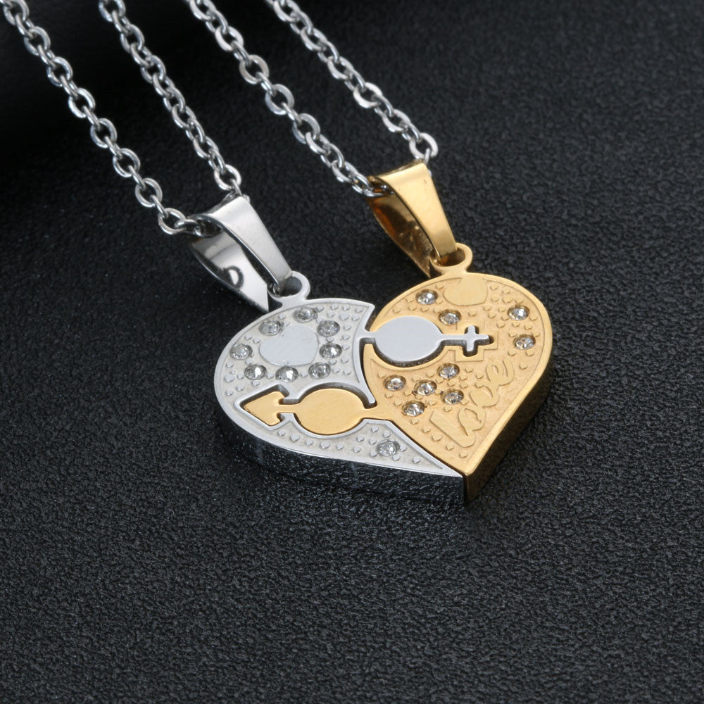 Titanium Steel Heart Pendant for Couples - Stylish Zircon Key Love Jewelry for Men and Women