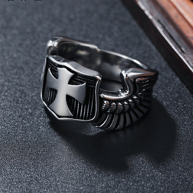 Iron Cross Medal Wings Titanium Steel Ring for Men