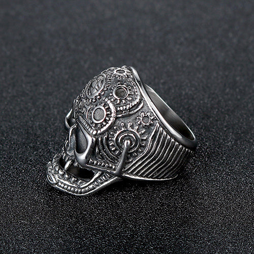 Titanium Steel Skull Ring for Men - Retro Religious Totem Jewelry in European and American Fashion