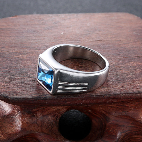 Trendy Blue Zircon Titanium Steel Ring for Men's Hipster Punk Style