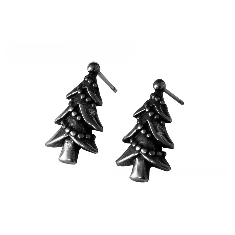 Retro Christmas Tree Stud Earrings - Trendy Stainless Steel Holiday Accessories for Men and Women