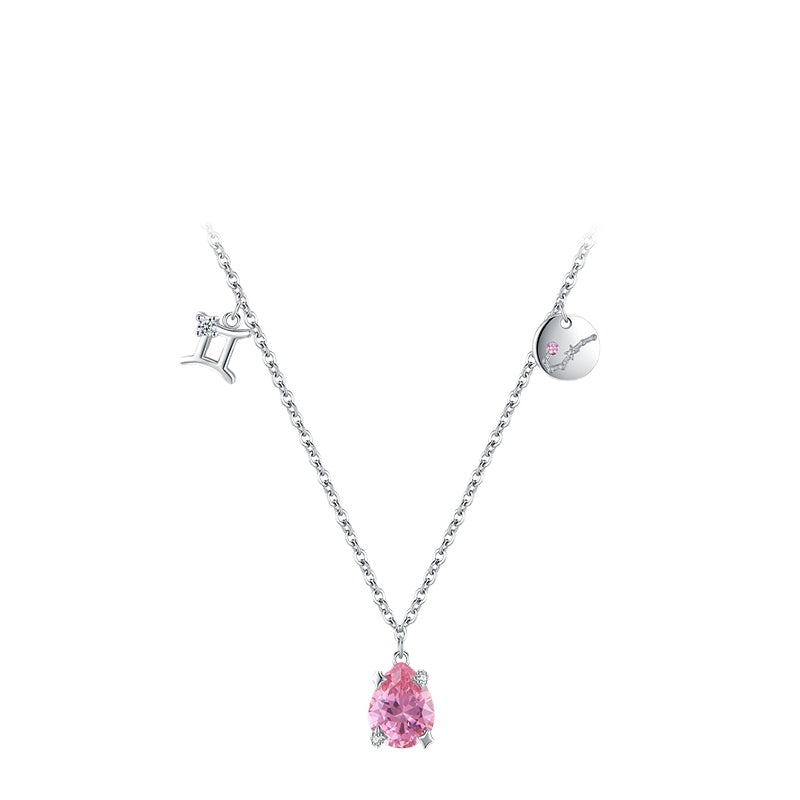 Sterling Silver Gemini Collarbone Necklace with Zircon Gemstones