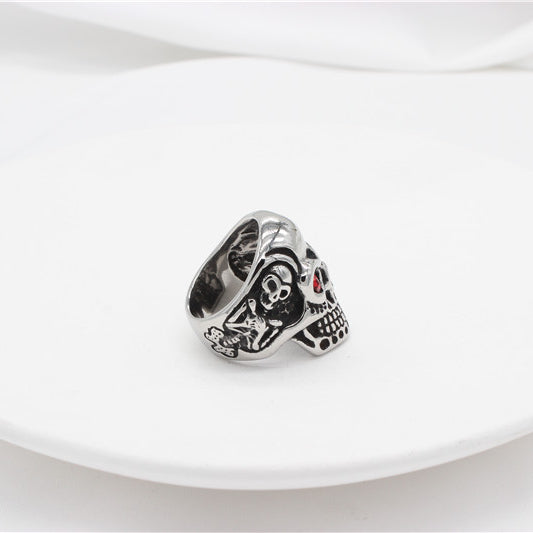 Halloween Punk Skull Zircon Titanium Steel Ring for Men