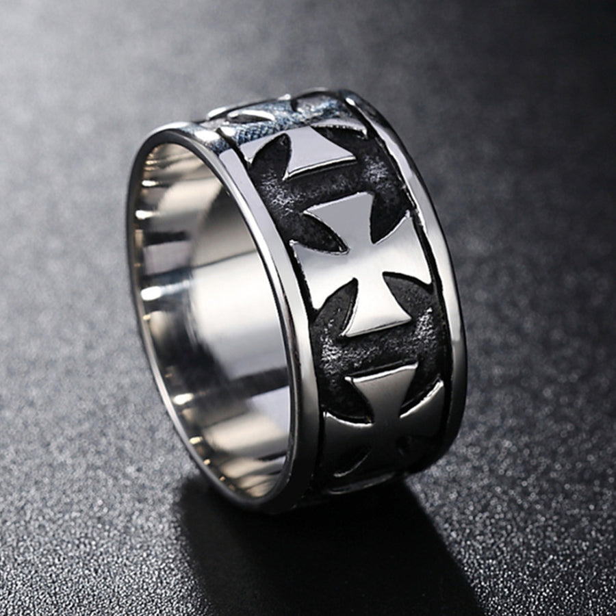 Row of Teutonic Cross Titanium Steel Ring for Men