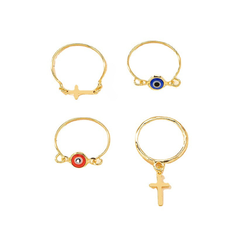 European and American Inspired 4 Cross Eyes Ring Set for Fashion-Forward Women