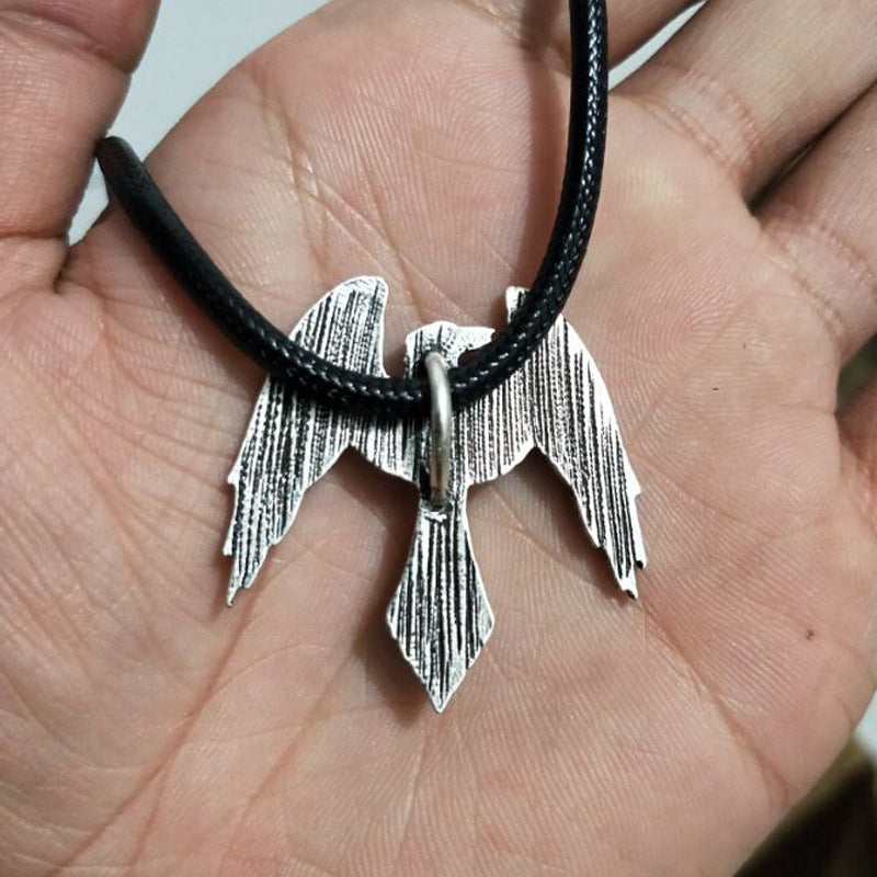 Mythical Norse Odin Crow Metal Pendant for Men - Viking Necklace