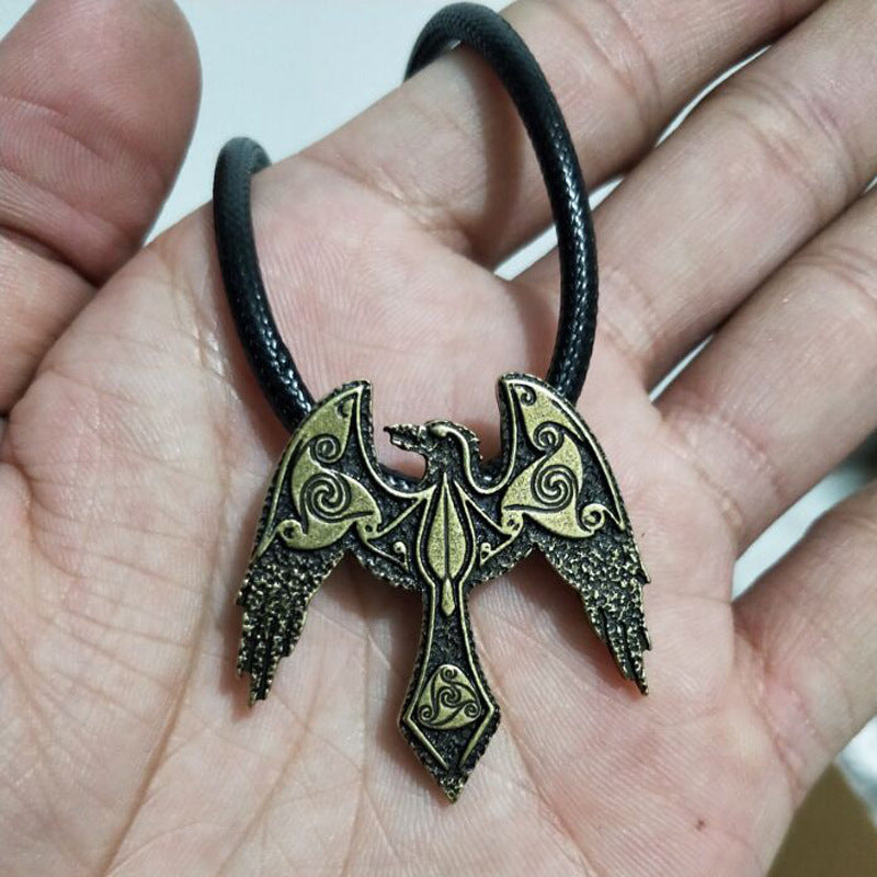 Mythical Norse Odin Crow Metal Pendant for Men - Viking Necklace