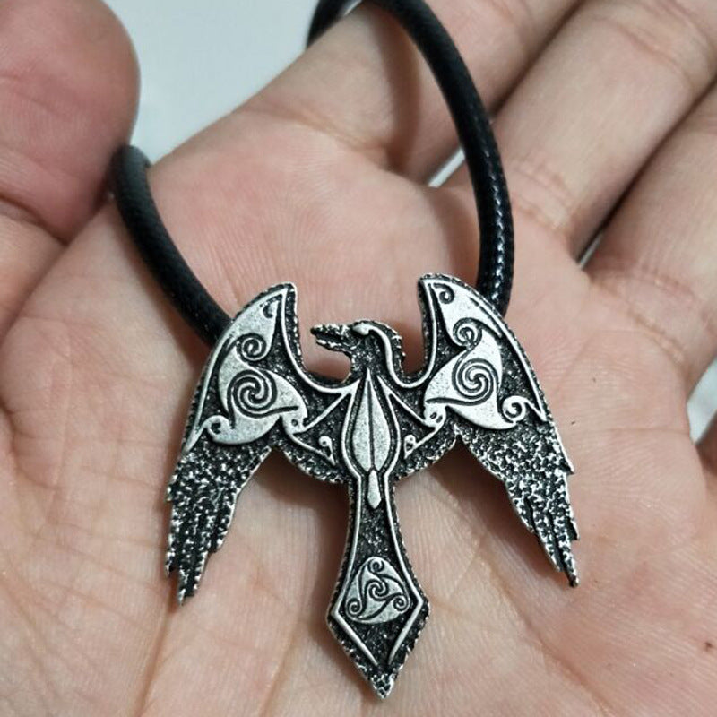 Mythical Norse Odin Crow Metal Pendant for Men - Viking Necklace