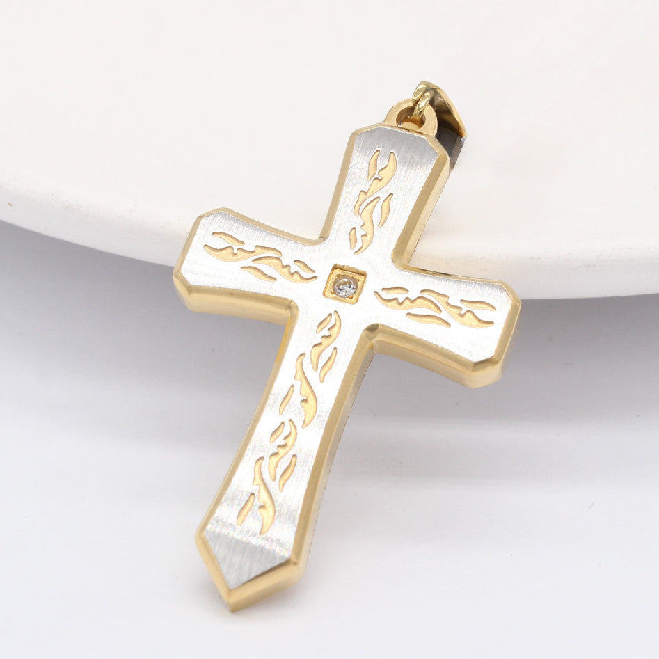 Totem Latin Cross Brushed Titanium Steel Pendant for Men