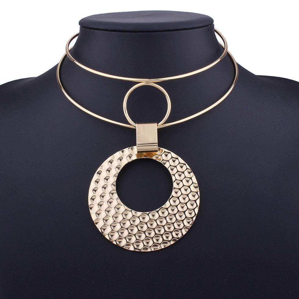 Exclusive Double-layer Metal Punk Necklace with Embossed Collar and Exaggerated Chain