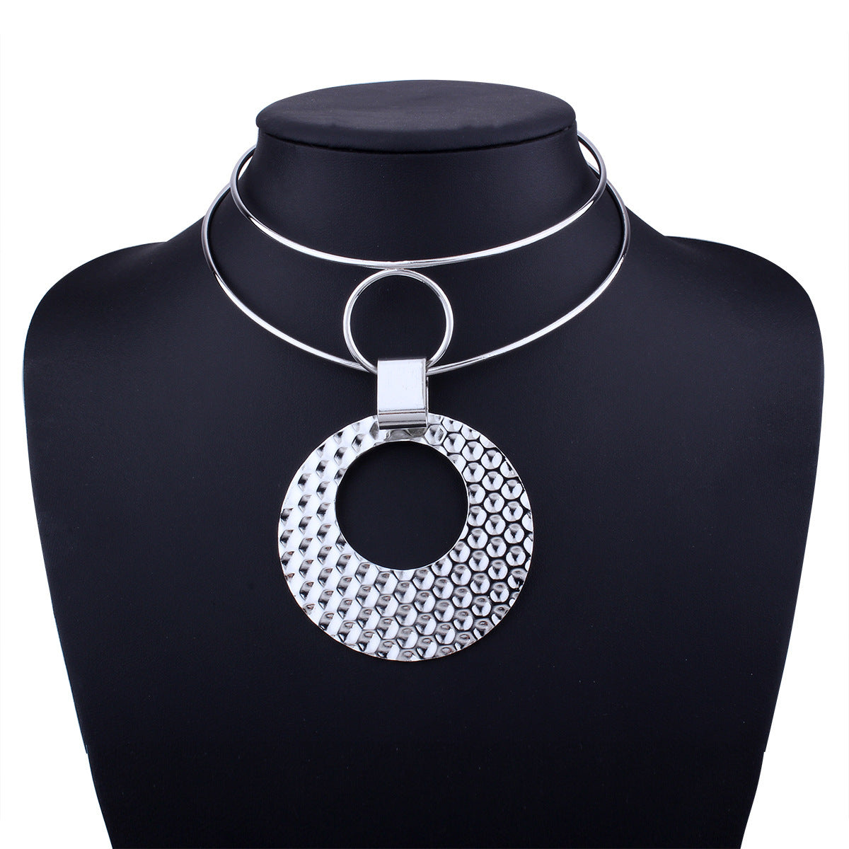 Exclusive Double-layer Metal Punk Necklace with Embossed Collar and Exaggerated Chain