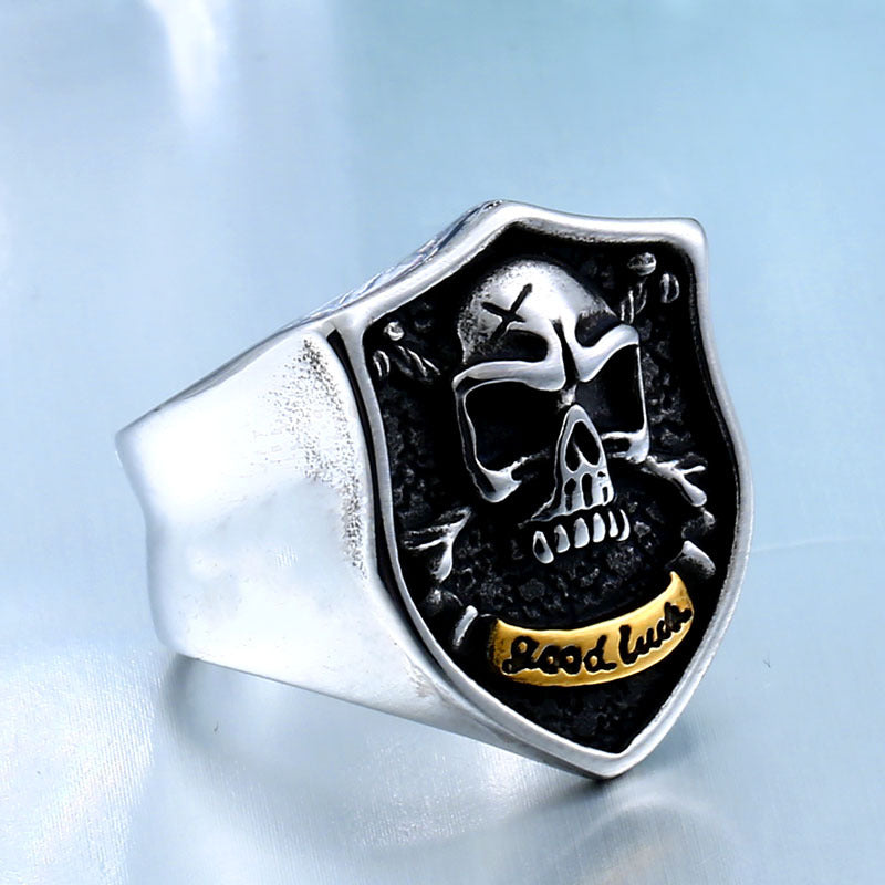 Personalized Titanium Steel Men's Skull Ring - European and American Punk Jewelry for Good Luck