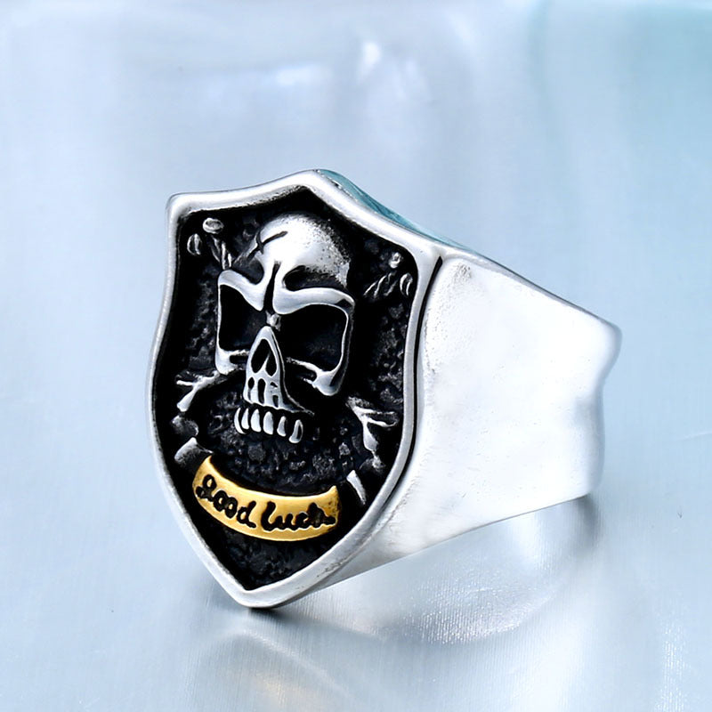 Personalized Titanium Steel Men's Skull Ring - European and American Punk Jewelry for Good Luck