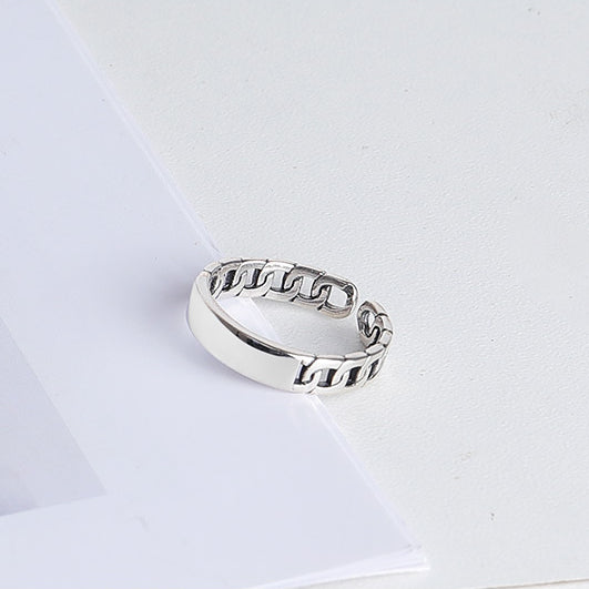 Smooth Bar Design Chain Opening Sterling Silver Ring