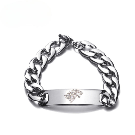 Titanium Steel Direwolf Masonic Bracelet for Men - Korean Wholesale Jewelry