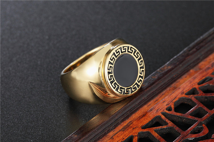 Titanium Steel Ring with Great Wall Pattern Men's Retro Domineering Jewelry