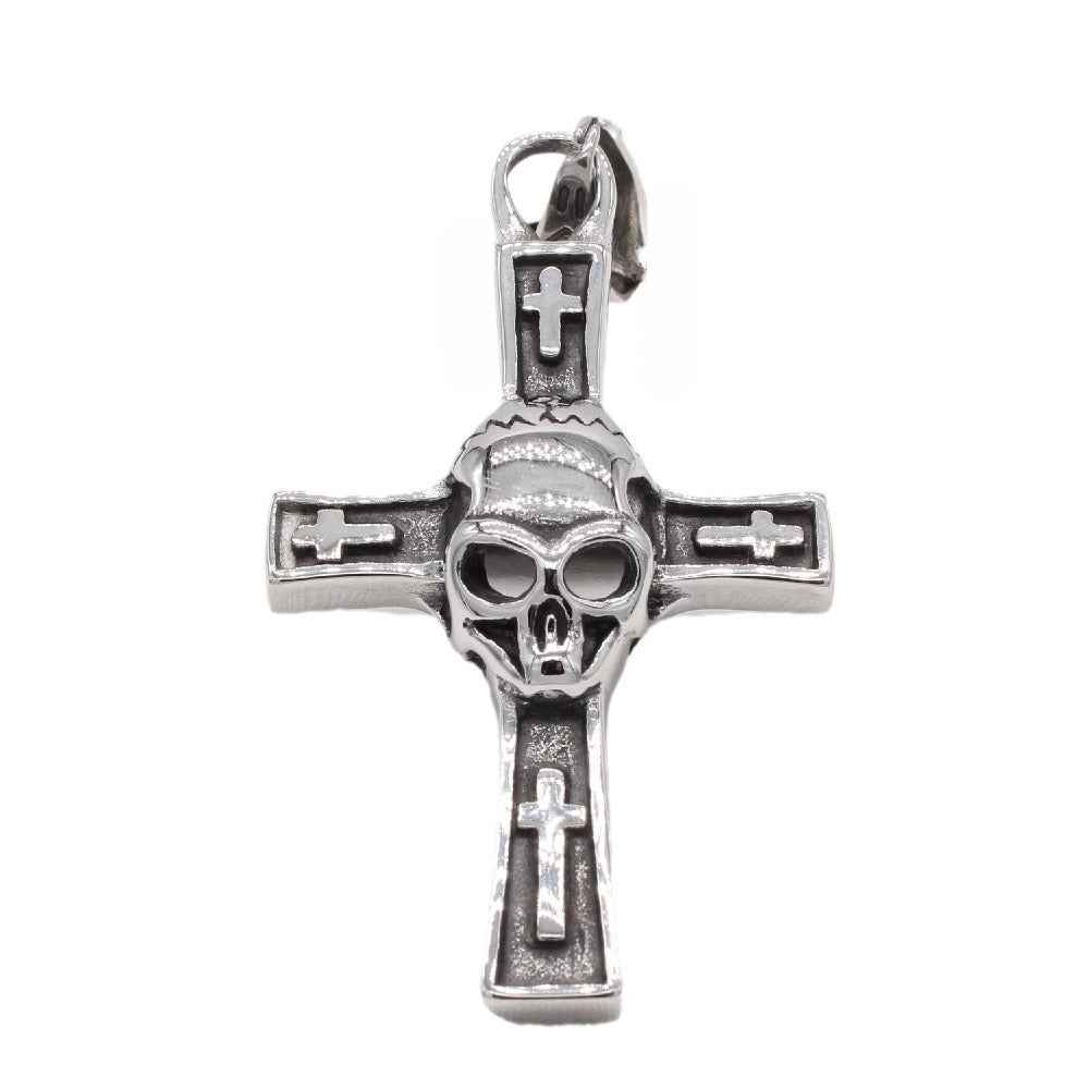 Halloween Skull Head Latin Cross Titanium Steel Pendant for Men