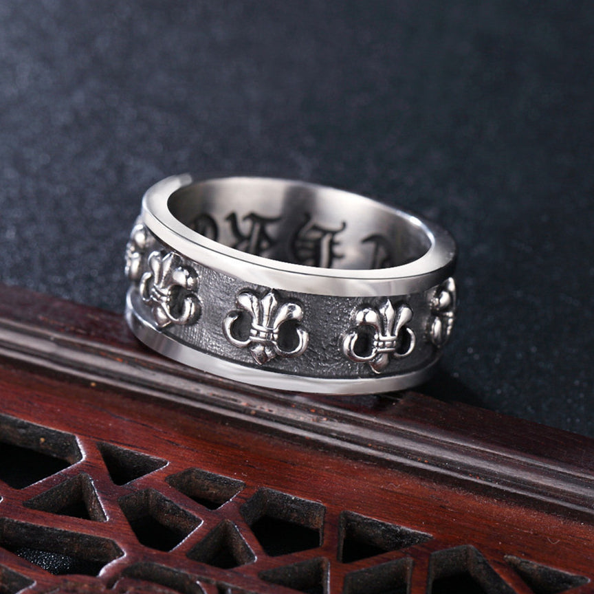 Childern Flower Gothic Text Titanium Steel Ring for Men