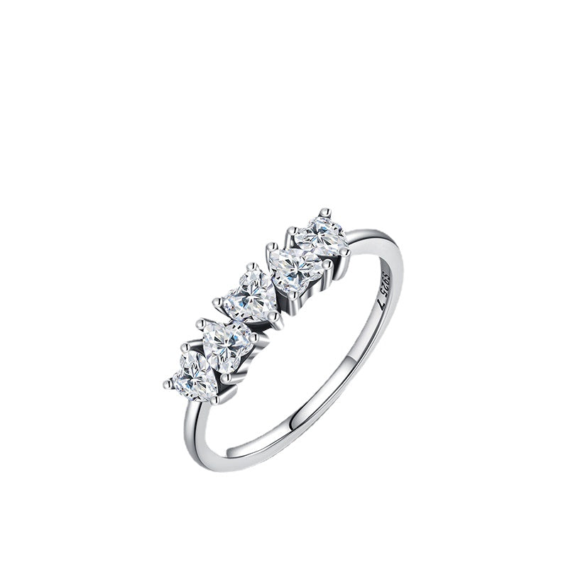 Japanese and Korean Cute Sweet Heart Zircon Ring for Women