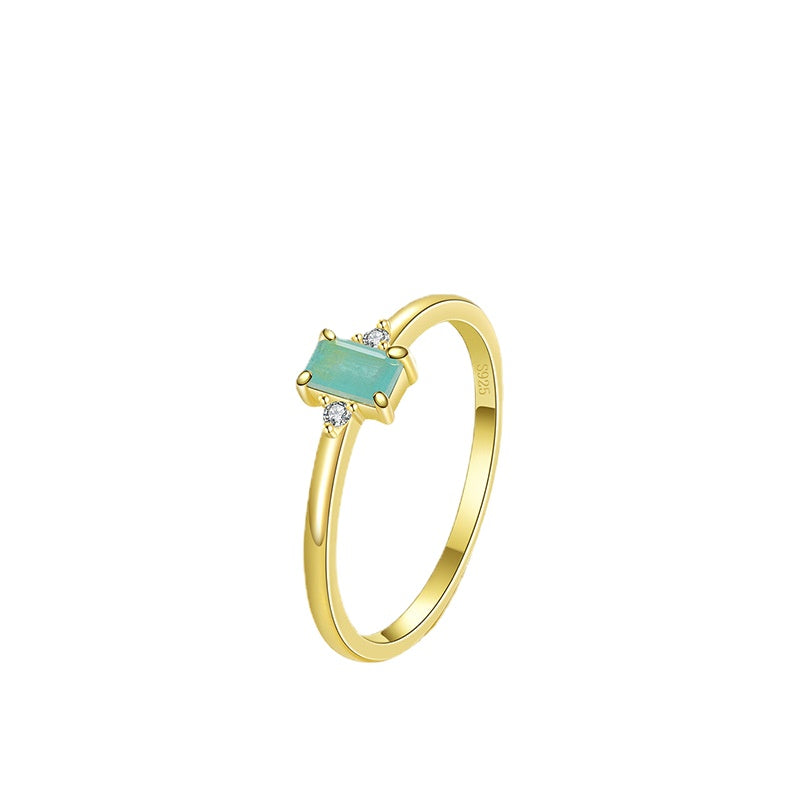 Rectangular Sterling Silver Paraiba Tourmaline Ring - Japanese and Korean Style