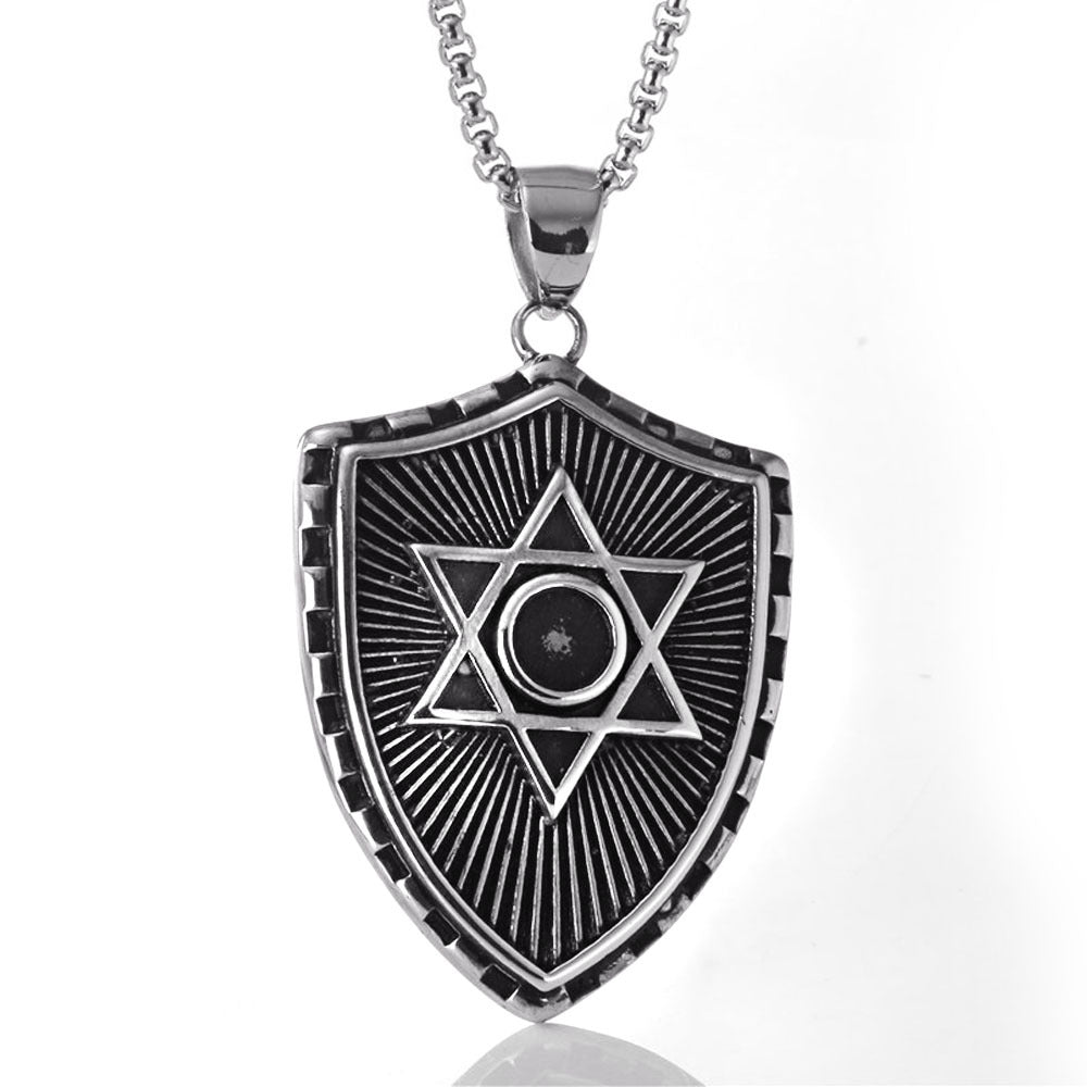 Retro Titanium Steel Shield Pendant - Unisex Accessory for All Styles