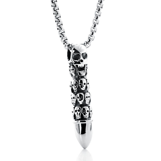 Titanium Steel Skull Bullet Pendant - Retro Ghost Head Accessory for Men and Women