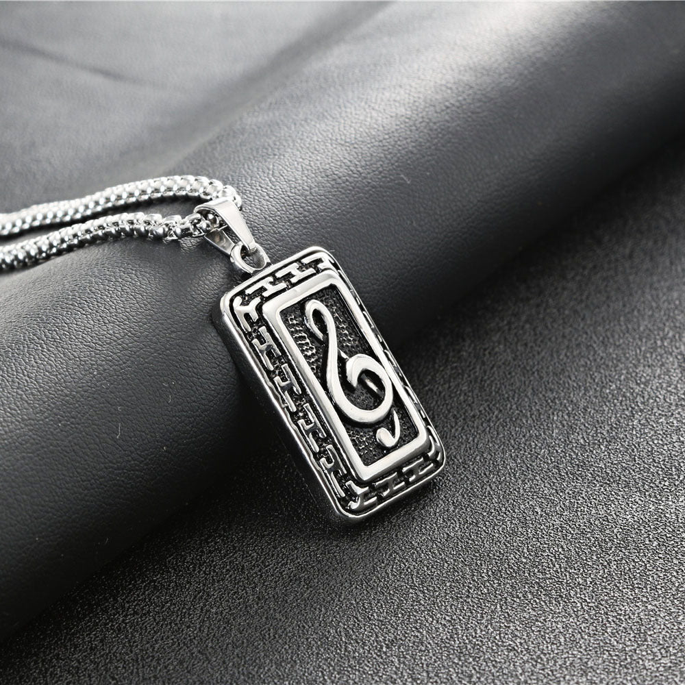 Titanium Steel Vintage Military Pendant Necklace with Musical Charm for Men