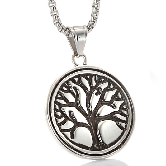 Men's Retro Titanium Steel Tree of Life Pendant Necklace - Stylish Stainless Steel Accessory