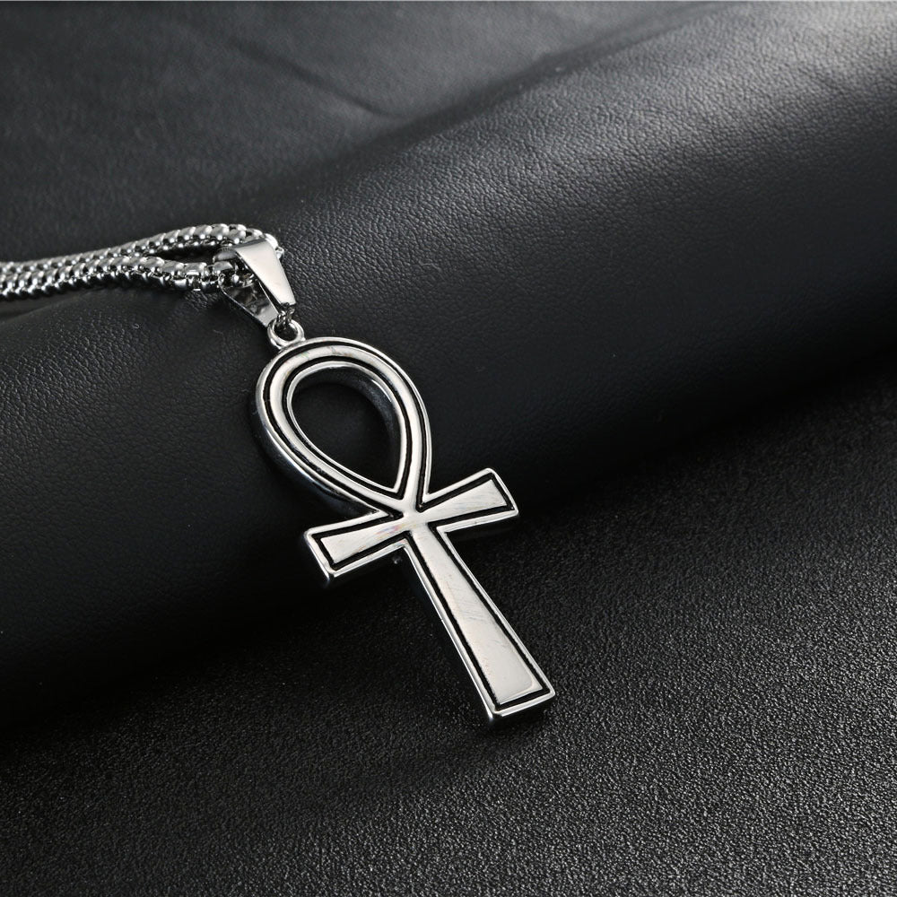 Unisex Retro Gold Egyptian Cross Necklace in Durable Titanium Steel