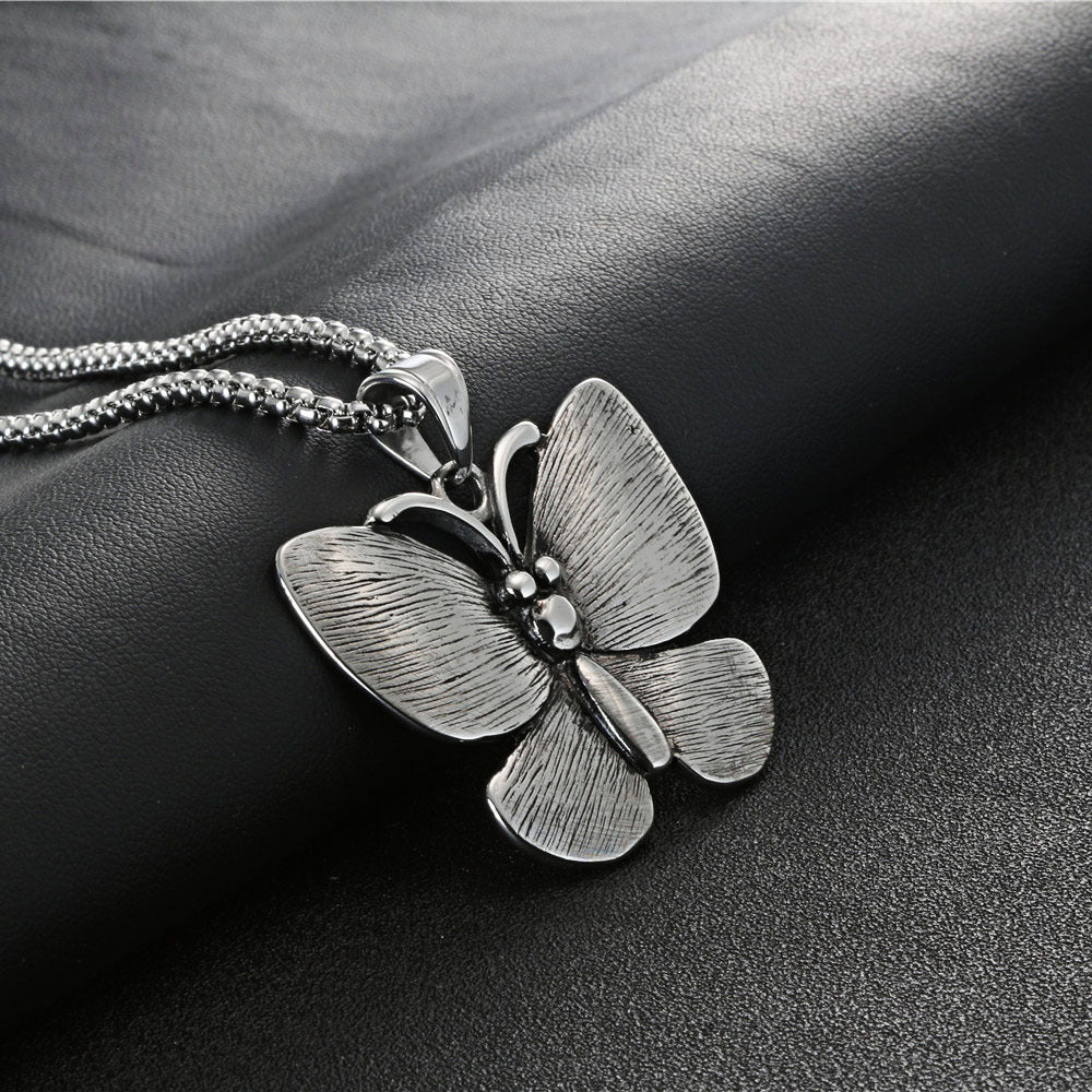 Kro Trendy Men's Retro Butterfly Pendant - Unique Titanium Steel Insect Accessory