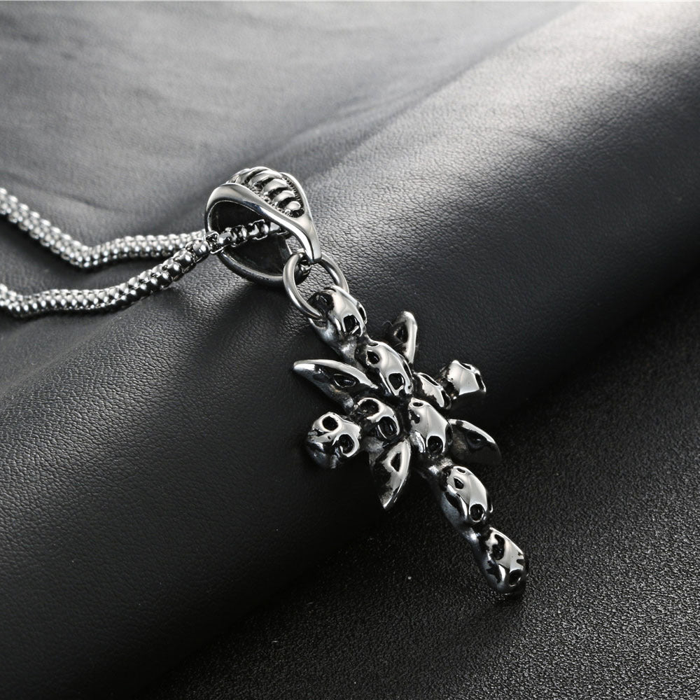 Titanium Steel Crowe Skull Cross Pendant for Men - Bold Gothic Accessory