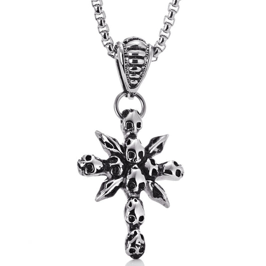 Titanium Steel Crowe Skull Cross Pendant for Men - Bold Gothic Accessory