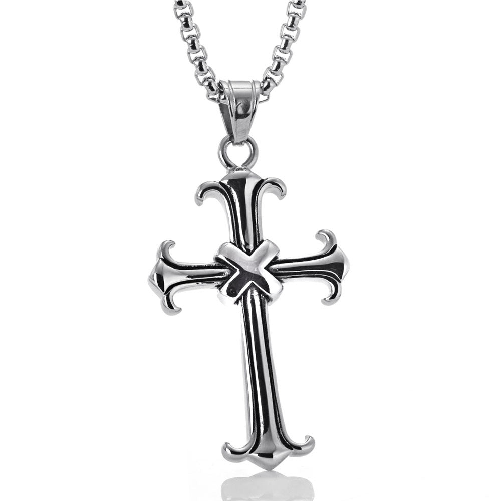 Retro Titanium Steel Cross Pendant for Men and Women - Scout Flower Accessories Collection