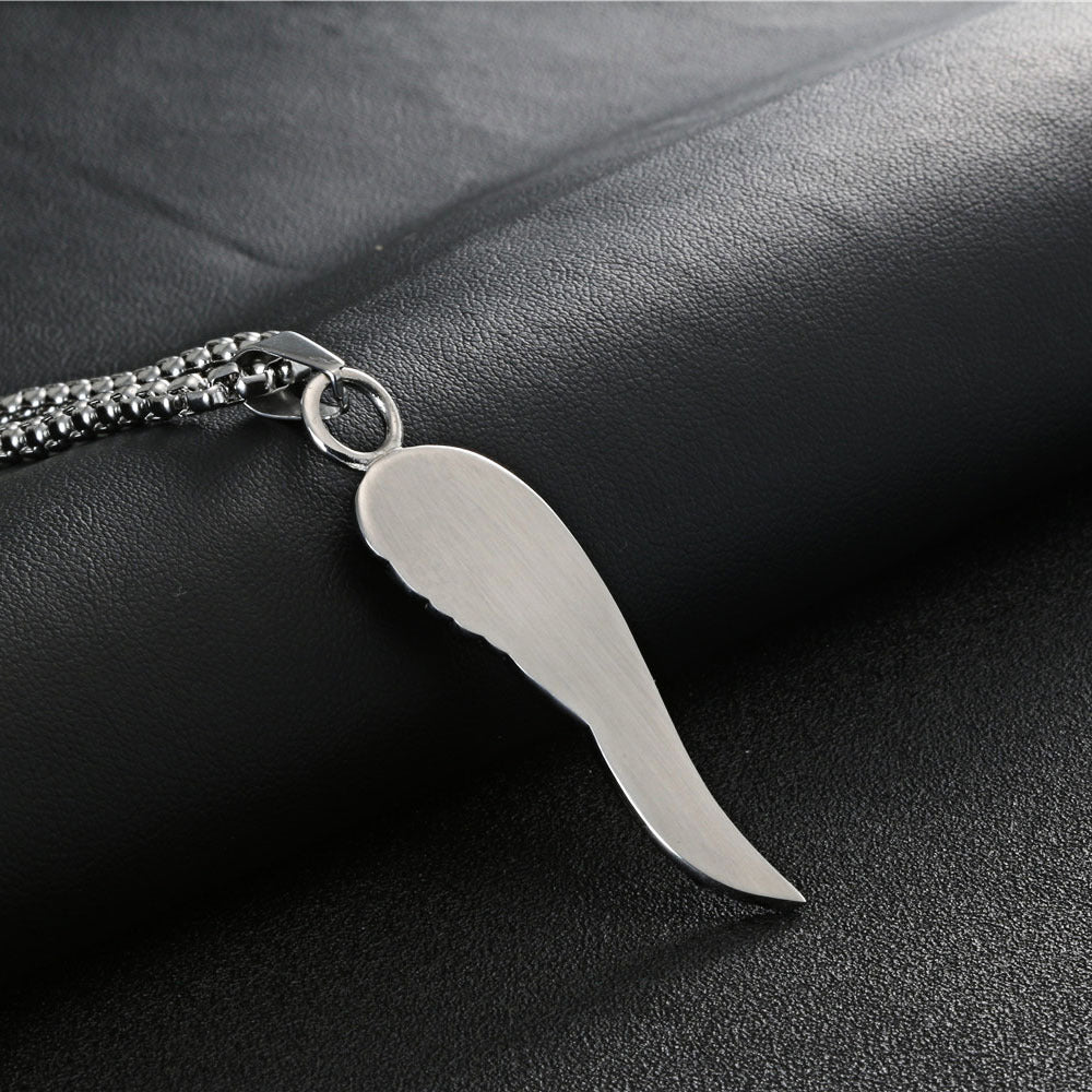 Gothic Elegance: Men's Titanium Steel Zircon Feather Pendant - Retro Style Accessory