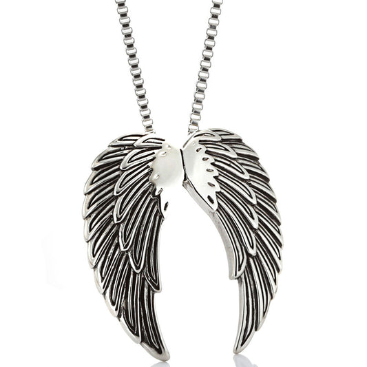 Titanium Steel Angel Wings Feather Pendant - Vintage Unisex Accessories for Men and Women