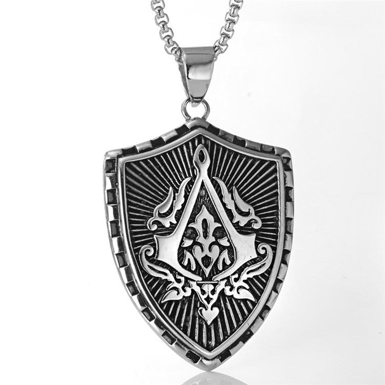 Retro Titanium Steel Shield Pendant - Unisex Accessory for All Styles