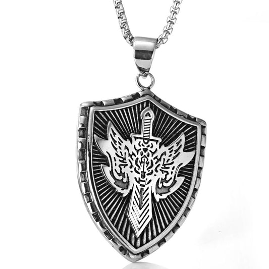 Retro Titanium Steel Shield Pendant - Unisex Accessory for All Styles