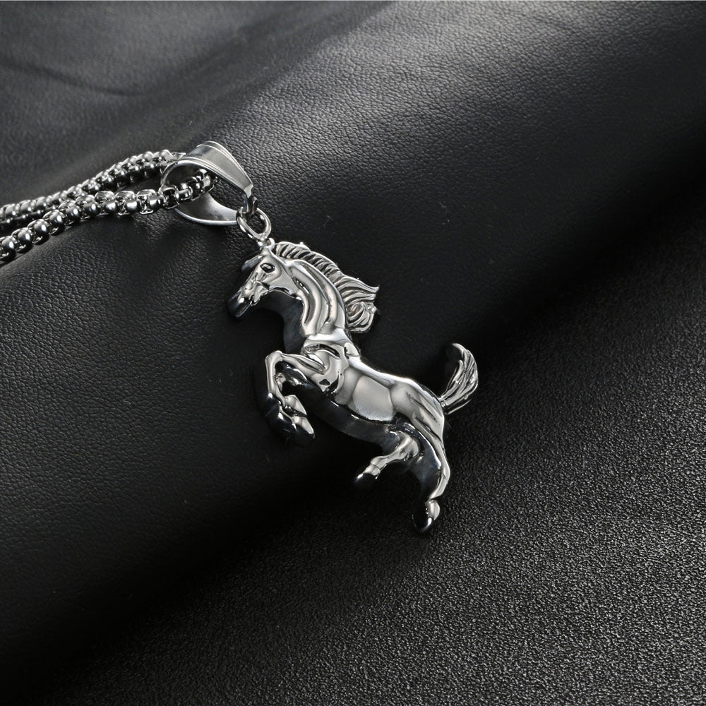 Vintage-Inspired Titanium Steel Equestrian Pendant Necklace for All - Crowe Collection