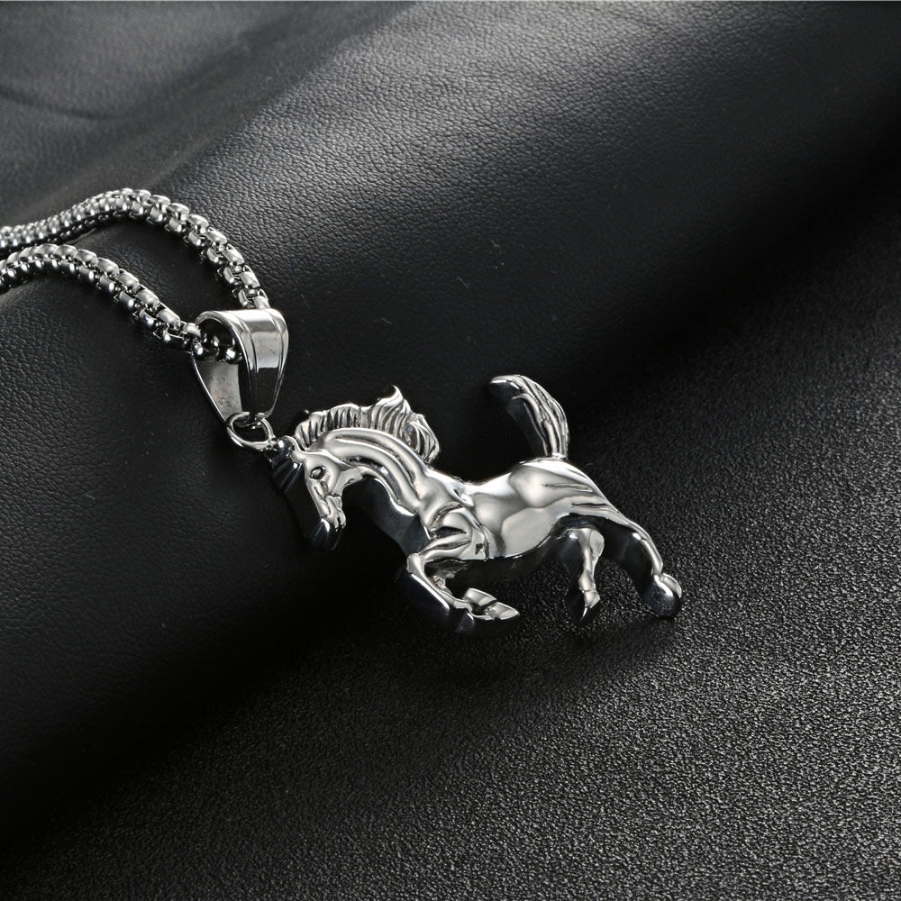 Vintage-Inspired Titanium Steel Equestrian Pendant Necklace for All - Crowe Collection