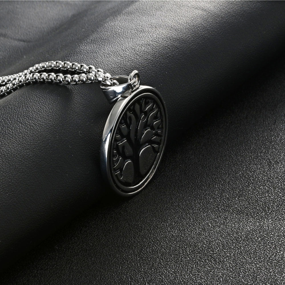 Men's Retro Titanium Steel Tree of Life Pendant Necklace - Stylish Stainless Steel Accessory